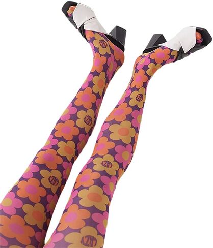 Aonoapll Women Y2k Printed Tights Mesh Pantyhose Stockings Vintage Floral High Waist Skinny Leggings Streetwear in Kuwait
