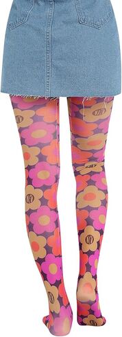 Aonoapll Women Y2k Printed Tights Mesh Pantyhose Stockings Vintage Floral High Waist Skinny Leggings Streetwear in Kuwait
