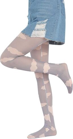 Aonoapll Women Y2k Printed Tights Mesh Pantyhose Stockings Vintage Floral High Waist Skinny Leggings Streetwear in Kuwait