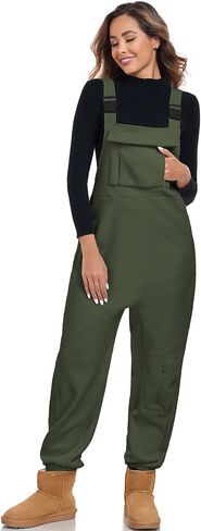 ALSOGO Women's Fleece Warm Overalls Winter Adjustable Strap Bibs Loose Casual Jumpsuits Fuzzy Ski Pants with Pockets in Saudi Arabia