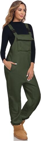 ALSOGO Women's Fleece Warm Overalls Winter Adjustable Strap Bibs Loose Casual Jumpsuits Fuzzy Ski Pants with Pockets in Saudi Arabia