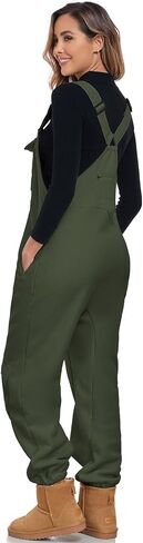 ALSOGO Women's Fleece Warm Overalls Winter Adjustable Strap Bibs Loose Casual Jumpsuits Fuzzy Ski Pants with Pockets in Saudi Arabia