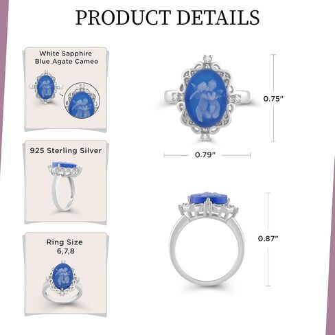 Jewelili Sterling Silver Statement Ring for Women | Pink or Blue Agate Cameo & Created White Round Sapphire | Luxury Jewelry Gift for Her | Gift Box Included in Saudi Arabia
