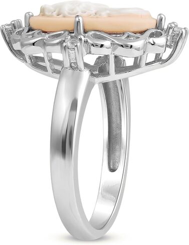 Jewelili Sterling Silver Statement Ring for Women | Pink or Blue Agate Cameo & Created White Round Sapphire | Luxury Jewelry Gift for Her | Gift Box Included in Saudi Arabia
