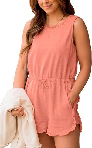 Summer Short Rompers for Women Dressy Casual Loose Overalls Sleeveless Jumpsuits One Piece Outfits with Pockets in Kuwait