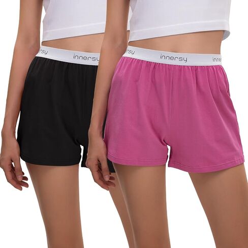 INNERSY Boxer Shorts for Women Cotton Sleep Shorts Soft Lounge Pajama Bottom 2-Pack in Saudi Arabia