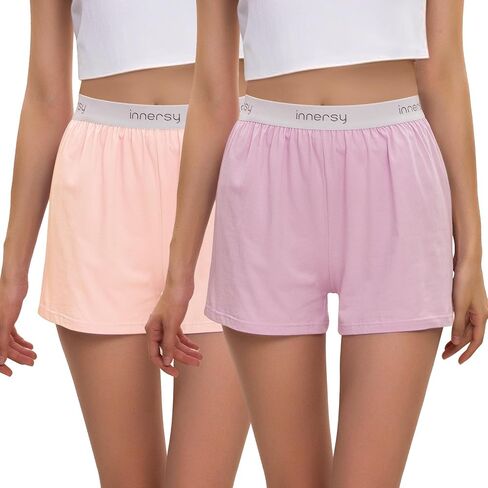 INNERSY Boxer Shorts for Women Cotton Sleep Shorts Soft Lounge Pajama Bottom 2-Pack in Saudi Arabia