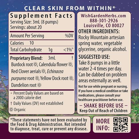 WishGarden Herbs Clear Complexion Blemish Control - Plant-Based Acne Supplement with Calendula, Burdock & Dandelion Supports Healthy Kidney, Liver & Lymphatic Function, Healthy Skin Supplement, 4oz in Saudi Arabia