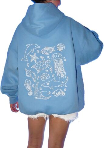 cochineal Preppy Embroidery Floral Hoodie for Teen Girl Women Oversized Hooded Sweatshirt Y2k Vintage Graphic Pullover Top in Saudi Arabia