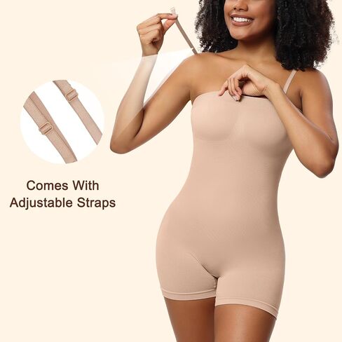Strapless Shapewear Bodysuit Tummy Control Butt Lifter Seamless Shaper Sculpt Shortie with Adjustable Straps in Saudi Arabia