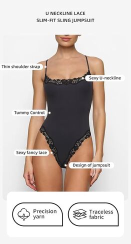 Womens Lace Bodysuit Sexy Adjustable Spaghetti Strap Cami Top Slimming Cute Dance Party Lounge Shapewear Romper in Saudi Arabia