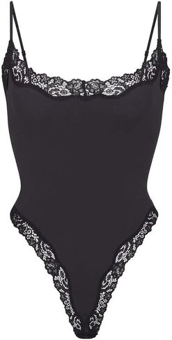 Womens Lace Bodysuit Sexy Adjustable Spaghetti Strap Cami Top Slimming Cute Dance Party Lounge Shapewear Romper in Saudi Arabia