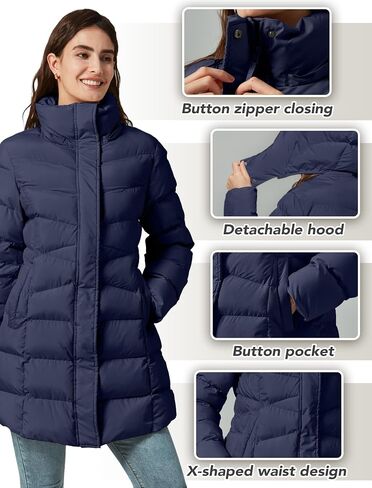 Women's Winter Warm Long Puffer Jacket Detachable Hood Quilted Thicken Coats in Saudi Arabia