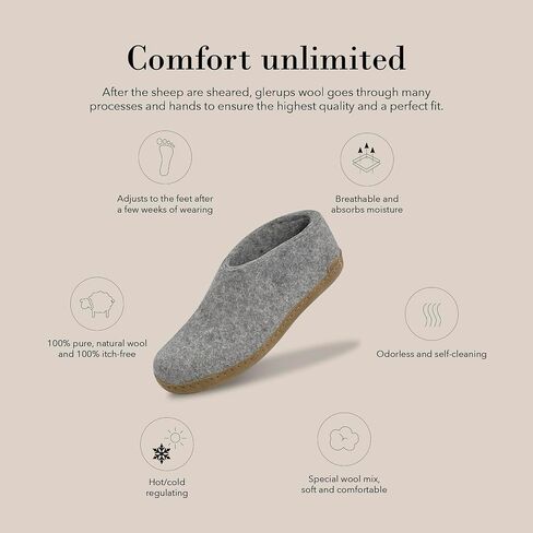 Glerups Wool Shoe Leather Outsole Grey EU 39 (US Women's 8.5-9) Medium in Kuwait