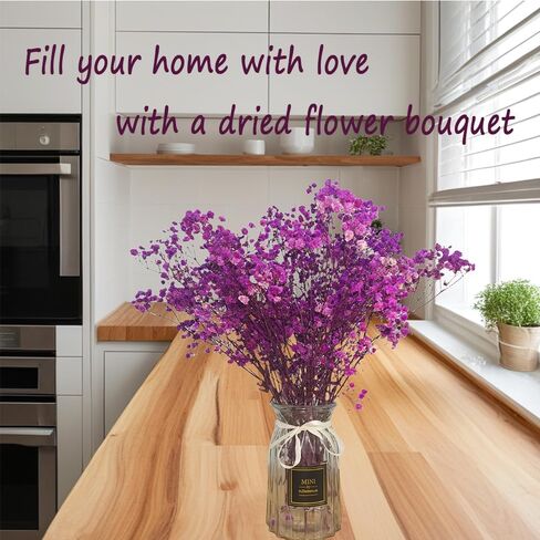 TooGet Purple Natural Dried Flowers Babys Breath Bouquet Gypsophila Branches for Home Decor, Wedding, Table Decor, DIY Wreath Floral, Dry Flowers Bulk for Vase in Saudi Arabia