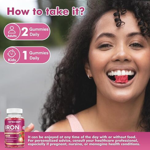 Iron Supplement for Women & Men Gummies, Multivitamin Blood Builder Iron Supplement with Folate Vitamin C B12 B6 Zinc for Adults & Kids - Energy Support - Strawberry Flavor, Vegan 60 Gummies in Saudi Arabia