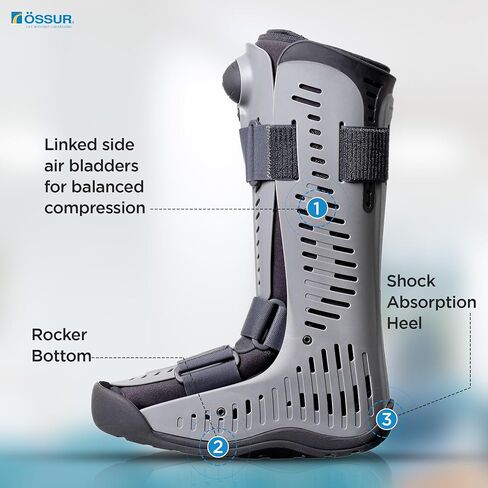 Ossur Rebound Air Walker Boot Low Top (Large) with Compression Adjustable Comfortable Straps and Air Pump Rocker Bottom Ventilated Panels for Ankle Sprains Fractures Tendon Ligament Post-Op Rehab in Saudi Arabia