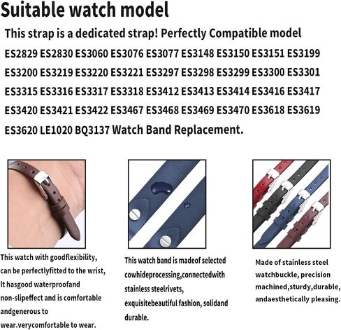 8mm Leather Watch Band replacement for Fossil ES2829 ES2830 ES3060 ES3076 ES3077 Strap Wirstband accessories for Men and Women in Saudi Arabia