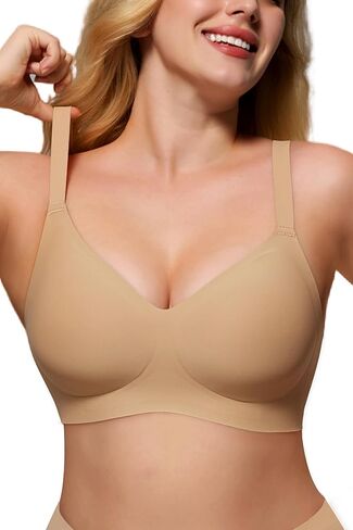 As Fairy Womens Soft Comfortable No Underwire Bras V Neck Seamless Push Up Bralettes Full Coverage Tshirt Brassiere in Kuwait