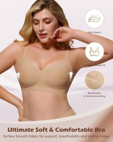 As Fairy Womens Soft Comfortable No Underwire Bras V Neck Seamless Push Up Bralettes Full Coverage Tshirt Brassiere in Kuwait