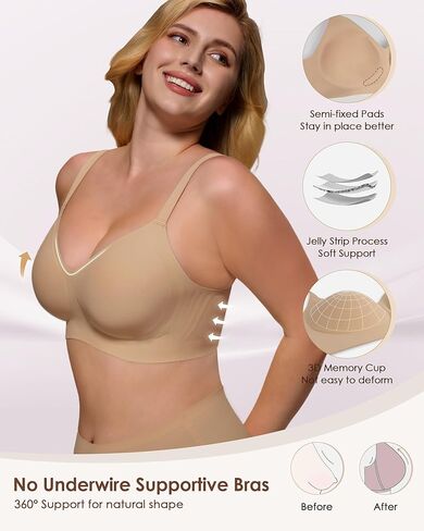 As Fairy Womens Soft Comfortable No Underwire Bras V Neck Seamless Push Up Bralettes Full Coverage Tshirt Brassiere in Kuwait