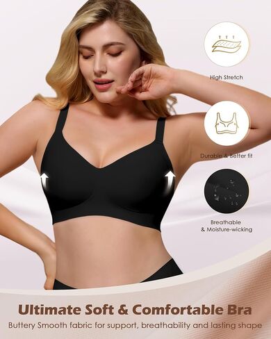 As Fairy Womens Soft Comfortable No Underwire Bras V Neck Seamless Push Up Bralettes Full Coverage Tshirt Brassiere in Saudi Arabia