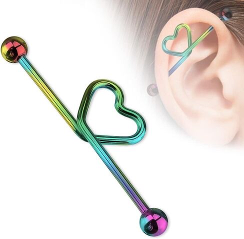 Pierced Owl 14GA Titanium Plated 316L Stainless Steel Curved Heart Industrial Barbell (Black) in Saudi Arabia