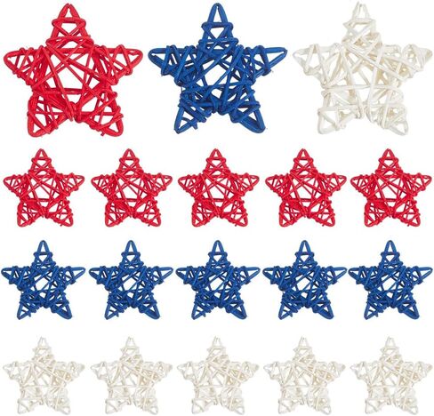 18Pcs Independence Day Rattan Stars Bulk Red White Blue Wooden Stars Decor 2.36 Inch Small Wicker Rattan Ball Vase Bowl Filler 4th of July Decorations for Home Wedding Party Veterans Decor in Saudi Arabia