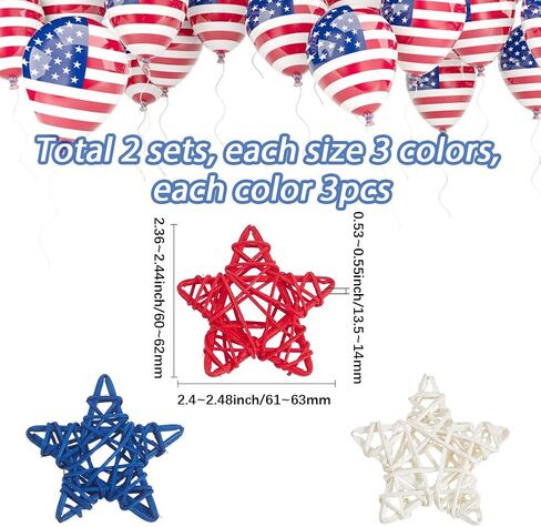 18Pcs Independence Day Rattan Stars Bulk Red White Blue Wooden Stars Decor 2.36 Inch Small Wicker Rattan Ball Vase Bowl Filler 4th of July Decorations for Home Wedding Party Veterans Decor in Saudi Arabia