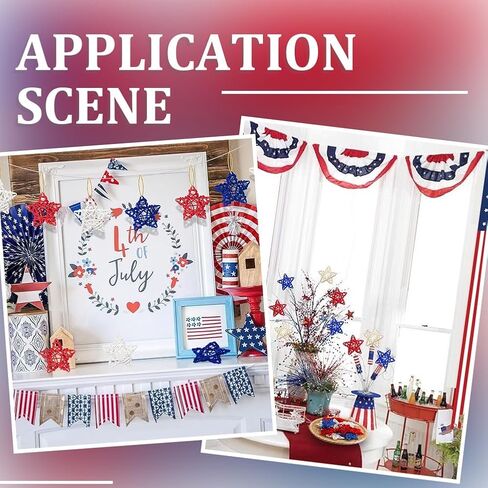 18Pcs Independence Day Rattan Stars Bulk Red White Blue Wooden Stars Decor 2.36 Inch Small Wicker Rattan Ball Vase Bowl Filler 4th of July Decorations for Home Wedding Party Veterans Decor in Saudi Arabia