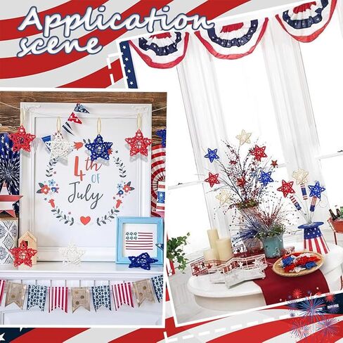 18Pcs Independence Day Rattan Stars Bulk Red White Blue Wooden Stars Decor 2.36 Inch Small Wicker Rattan Ball Vase Bowl Filler 4th of July Decorations for Home Wedding Party Veterans Decor in Saudi Arabia