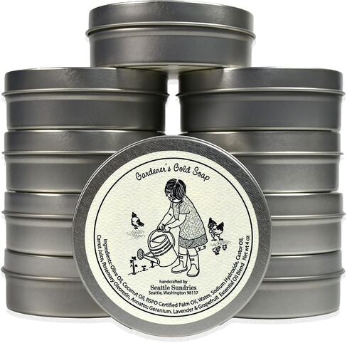 Seattle Sundries | Garden Fresh Geranium & Grapefruit Hand Soap for Women & Men - 1 (4oz) All Natural Handmade Bar Soap in a Low Waste Tin - Unique Gardening Gift in Kuwait
