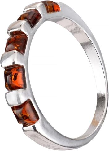 Amber Ring - Sterling Silver and Baltic Half Eternity Amber Ring, Amber Jewelry For Women in Saudi Arabia