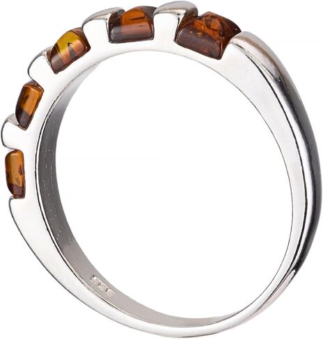 Amber Ring - Sterling Silver and Baltic Half Eternity Amber Ring, Amber Jewelry For Women in Saudi Arabia