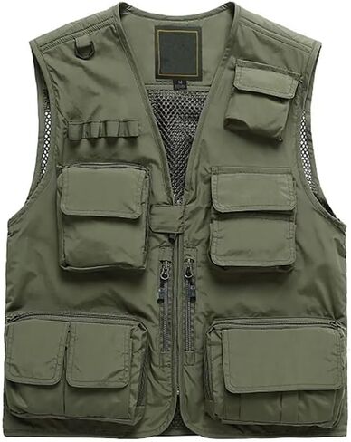 Mens Utility Casual Fishing Vests Outdoor Vest Multi Pockets Cargo Vest Travel Hunting Camping Tactical Outerwear in Kuwait