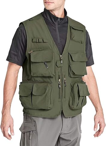 Mens Utility Casual Fishing Vests Outdoor Vest Multi Pockets Cargo Vest Travel Hunting Camping Tactical Outerwear in Kuwait