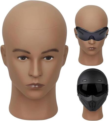HAIRWAY Male Bald Mannequin Head Professional Cosmetology Face Makeup Doll Head for Wig Making Display Hats Eyeglasses Wig Head with T Pins (Dark Brown 22.5 Inch) in Saudi Arabia