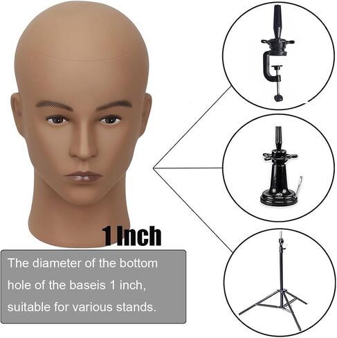HAIRWAY Male Bald Mannequin Head Professional Cosmetology Face Makeup Doll Head for Wig Making Display Hats Eyeglasses Wig Head with T Pins (Dark Brown 22.5 Inch) in Saudi Arabia