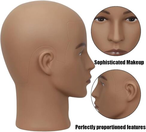 HAIRWAY Male Bald Mannequin Head Professional Cosmetology Face Makeup Doll Head for Wig Making Display Hats Eyeglasses Wig Head with T Pins (Dark Brown 22.5 Inch) in Saudi Arabia