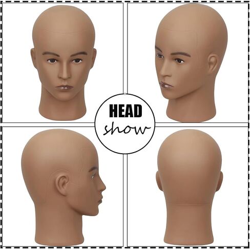 HAIRWAY Male Bald Mannequin Head Professional Cosmetology Face Makeup Doll Head for Wig Making Display Hats Eyeglasses Wig Head with T Pins (Dark Brown 22.5 Inch) in Saudi Arabia