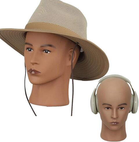HAIRWAY Male Bald Mannequin Head Professional Cosmetology Face Makeup Doll Head for Wig Making Display Hats Eyeglasses Wig Head with T Pins (Dark Brown 22.5 Inch) in Saudi Arabia