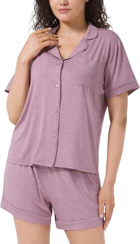 Women Bamboo Viscose Pajama Sets Summer Cooling Fancy Yarns Short Sleeve 2 Piece Loungewear Loose Fit Drop Shoulder in Saudi Arabia
