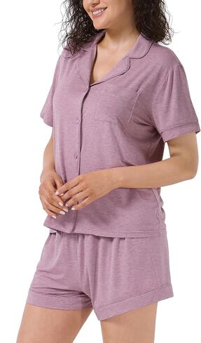 Women Bamboo Viscose Pajama Sets Summer Cooling Fancy Yarns Short Sleeve 2 Piece Loungewear Loose Fit Drop Shoulder in Saudi Arabia