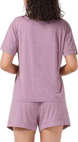 Women Bamboo Viscose Pajama Sets Summer Cooling Fancy Yarns Short Sleeve 2 Piece Loungewear Loose Fit Drop Shoulder in Saudi Arabia