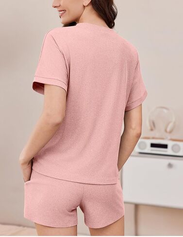 ekouaer pajamas مجموعة 2 قطعة متماسكة pjs الأكمام قصيرة الأكمام والقصيرة سروال سمين ملابس الصيف pajama صالة splics s-xxl in Saudi Arabia