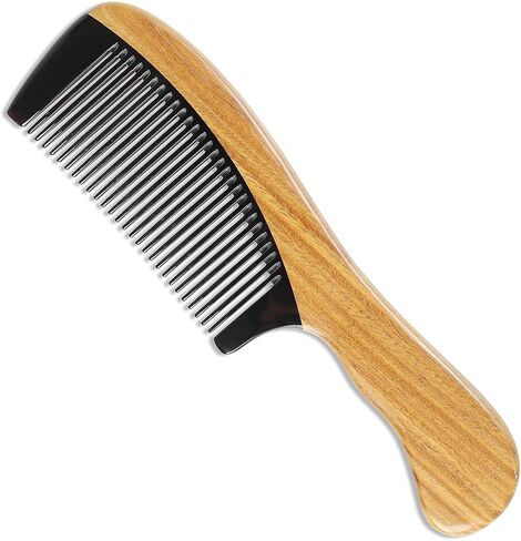 Onedor 100% Handmade Natural Green Sandalwood With Buffalo Horn Hair Combs - Anti-Static Sandalwood Scent Natural Hair Detangler Wooden Combs (Buffalo Horn Oval Wide Tooth) in Saudi Arabia