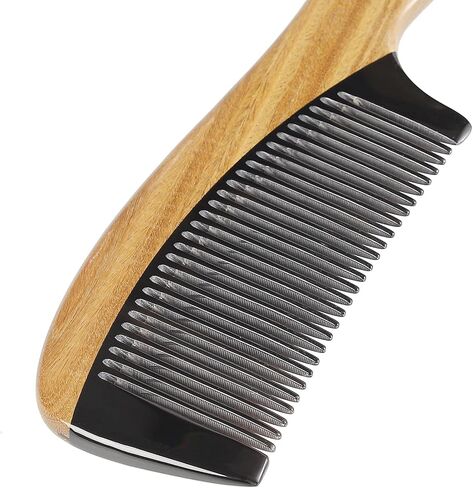 Onedor 100% Handmade Natural Green Sandalwood With Buffalo Horn Hair Combs - Anti-Static Sandalwood Scent Natural Hair Detangler Wooden Combs (Buffalo Horn Oval Wide Tooth) in Saudi Arabia