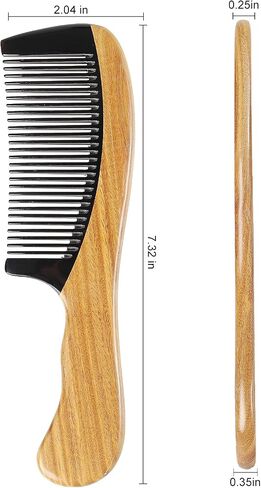 Onedor 100% Handmade Natural Green Sandalwood With Buffalo Horn Hair Combs - Anti-Static Sandalwood Scent Natural Hair Detangler Wooden Combs (Buffalo Horn Oval Wide Tooth) in Saudi Arabia