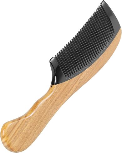 Onedor 100% Handmade Natural Green Sandalwood With Buffalo Horn Hair Combs - Anti-Static Sandalwood Scent Natural Hair Detangler Wooden Combs (Buffalo Horn Oval Wide Tooth) in Saudi Arabia
