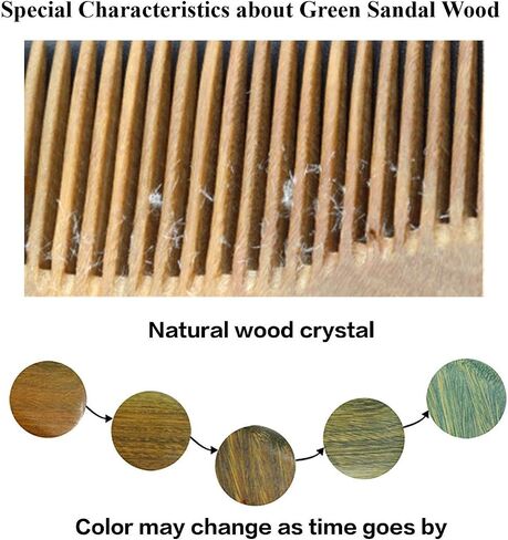 Onedor 100% Handmade Natural Green Sandalwood With Buffalo Horn Hair Combs - Anti-Static Sandalwood Scent Natural Hair Detangler Wooden Combs (Buffalo Horn Oval Wide Tooth) in Saudi Arabia